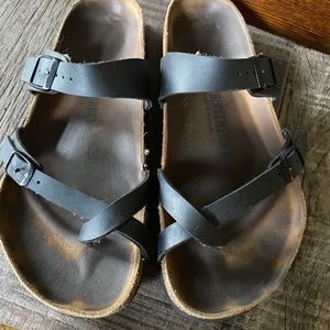 Black leather strapped Birkenstock sandal size 41